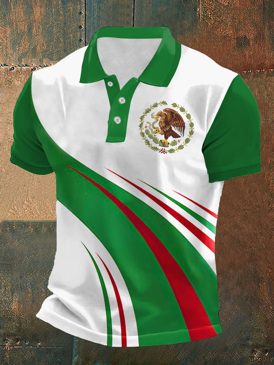 Camiseta de manga corta con cuello de polo con estampado de águila para hombre