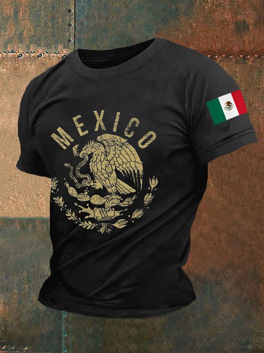 Camiseta casual con estampado de bandera de México para hombre