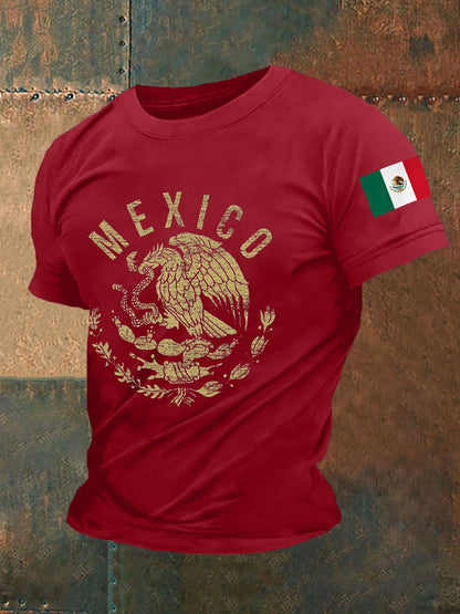 Camiseta casual con estampado de bandera de México para hombre