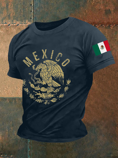 Camiseta casual con estampado de bandera de México para hombre