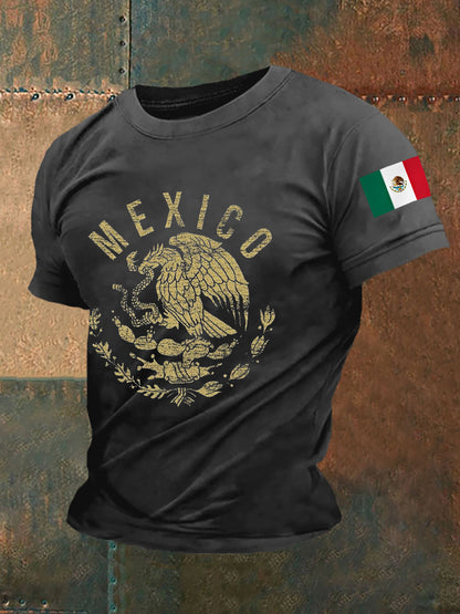 Camiseta casual con estampado de bandera de México para hombre