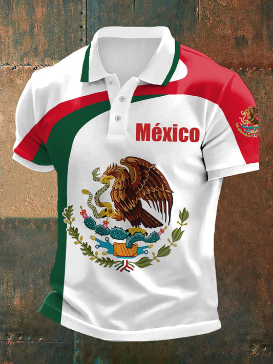 Polo Casual con Estampado de Bandera de México para Hombre
