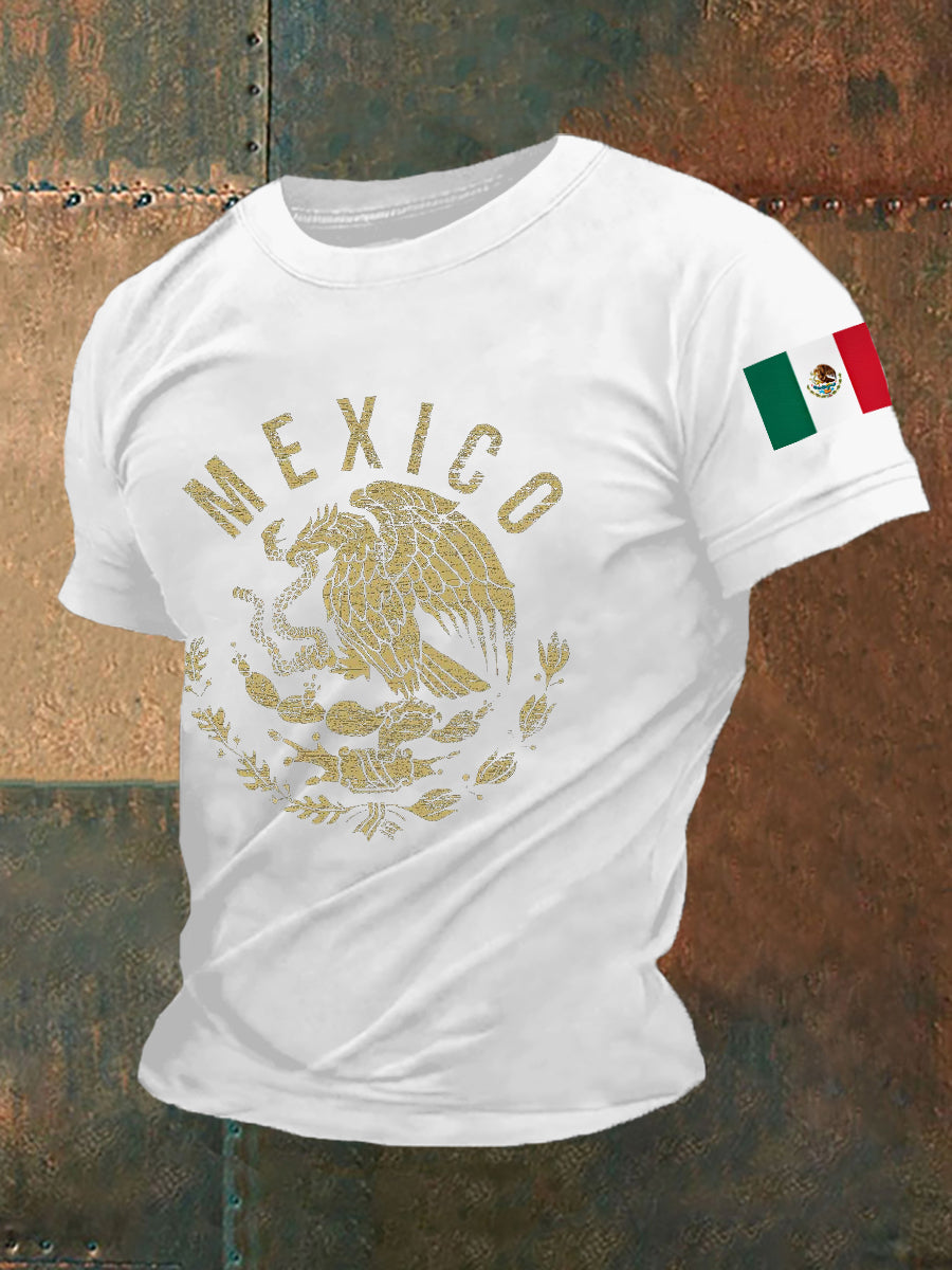 Camiseta casual con estampado de bandera de México para hombre