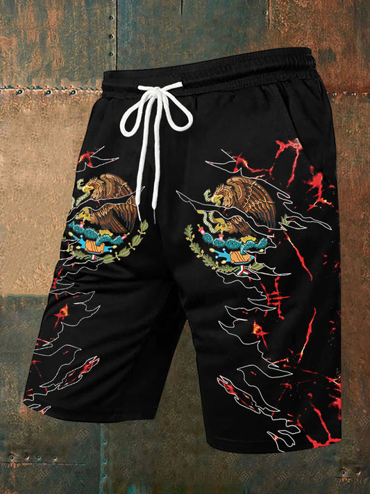 Pantalones cortos casuales con estampado de lava de bandera de México para hombre