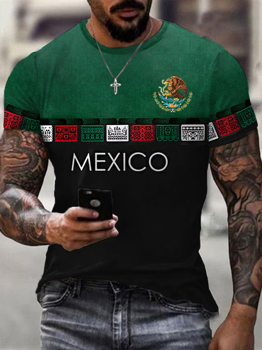 Camiseta casual con estampado de bandera de México para hombre