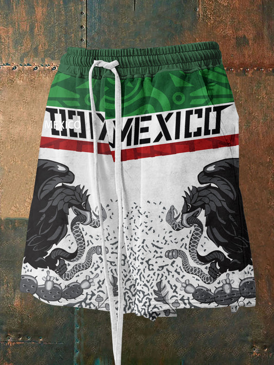 Pantalones cortos deportivos con estampado mexicano para hombres
