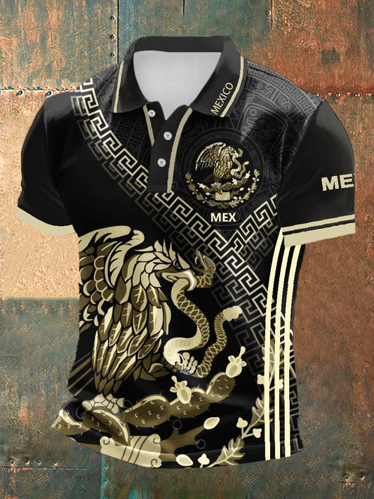 Hombres cultura mexicana Azteca diseño manga corta Polo deportes camisa casual