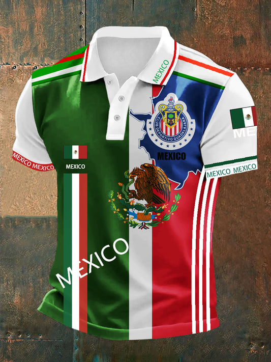 Camisa de POLO de manga corta casual deportiva con estampado de cultura mexicana para hombres