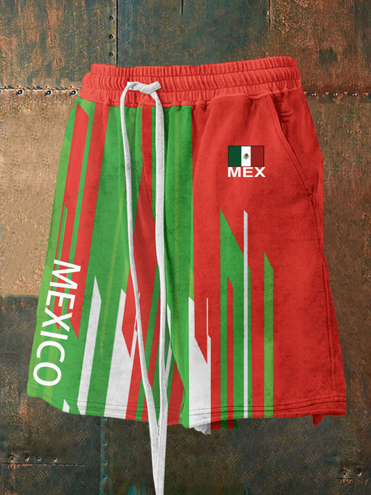 Pantalones cortos deportivos con estampado mexicano para hombres