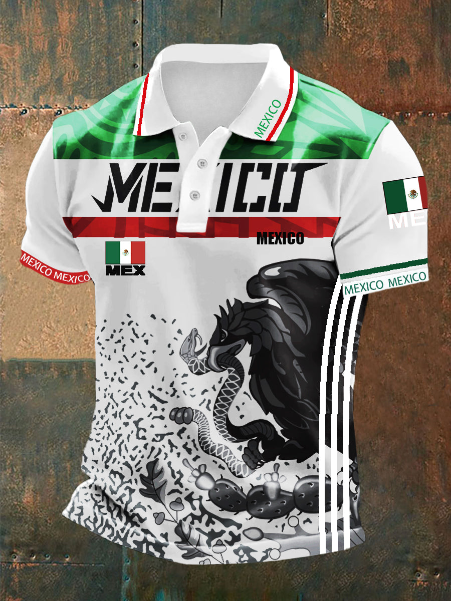 Camisa casual deportiva POLO de manga corta con diseño de cultura mexicana para hombre