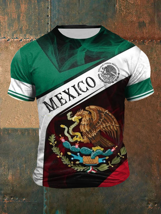 Camiseta casual con estampado de bandera de México para hombre