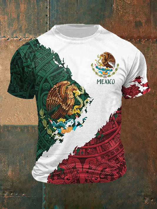 Camiseta casual con estampado de bandera de México para hombre