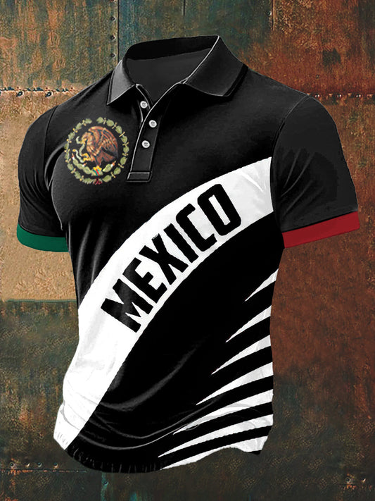 Camiseta de manga corta México Print Polo Neck para hombre