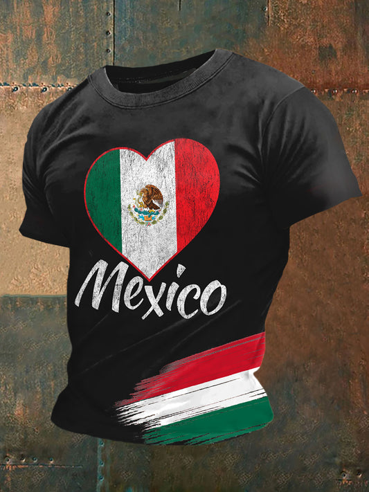 Camiseta de manga corta de moda vintage con estampado de Love Mexico para hombre