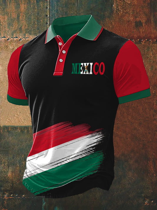 Camiseta de manga corta México Print Polo Neck para hombre