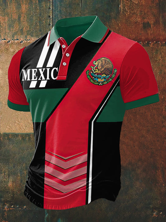 Camiseta de manga corta México Print Polo Neck para hombre