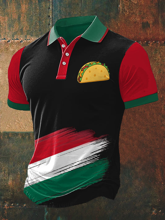 Mexico Taco Print Polo Neck Camiseta de manga corta para hombre
