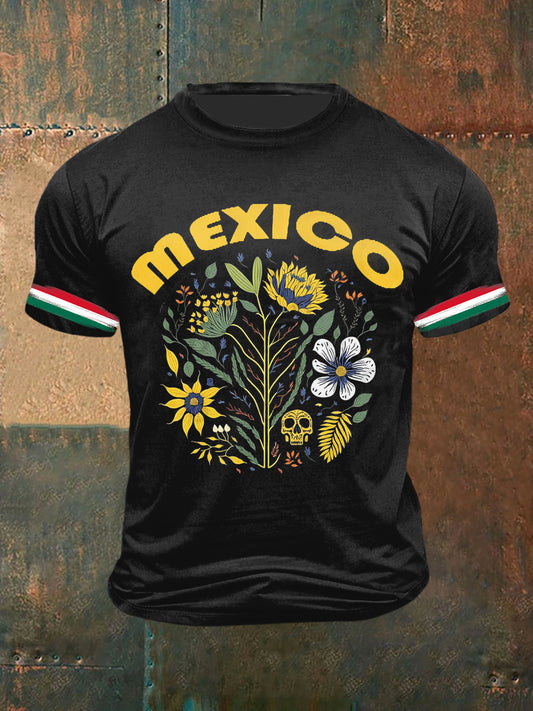 Camiseta de manga corta México Dahlia Print Vintage Fashion para hombre