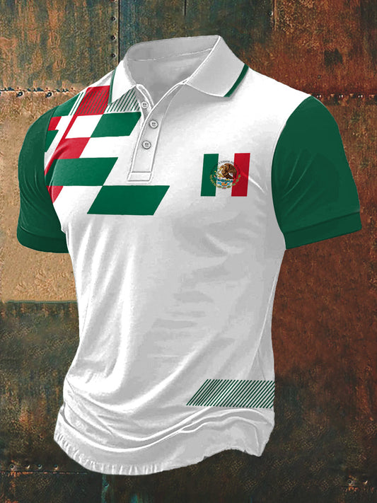 Camiseta de manga corta México Print Polo Neck para hombre