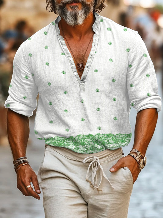 Camisa casual de manga larga de algodón con estampado floral estilo Boho para hombre