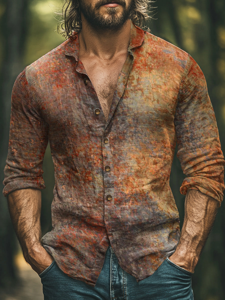 Camisa de algodón casual de arte estampado floral estilo Boho de los hombres
