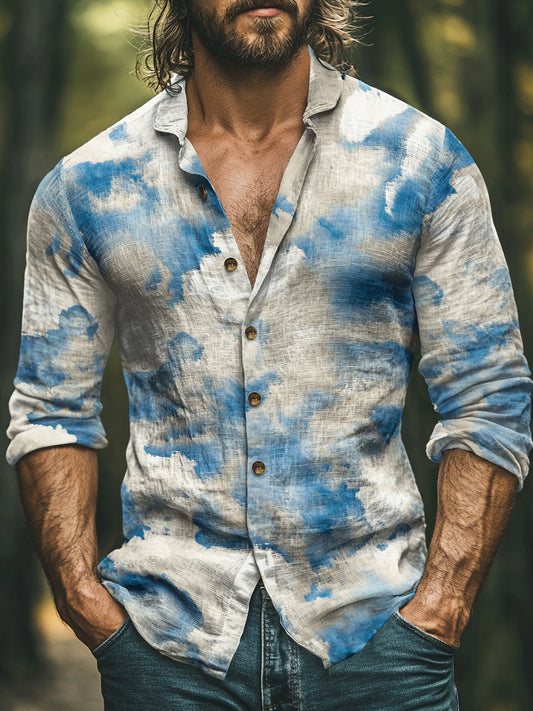 Camisa de algodón informal de arte de impresión tie-dye estilo boho de los hombres