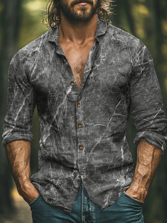 Camisa de algodón casual con estampado de patrón abstracto de estilo vintage para hombres