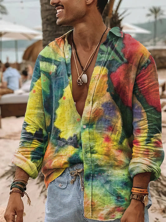 Camisa de algodón casual de arte estampado floral estilo Boho de los hombres