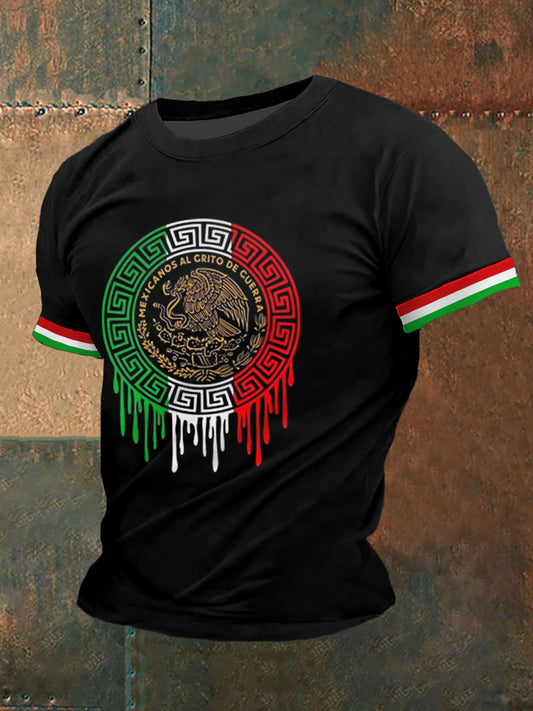 Camiseta casual con estampado azteca de la bandera de México para hombre
