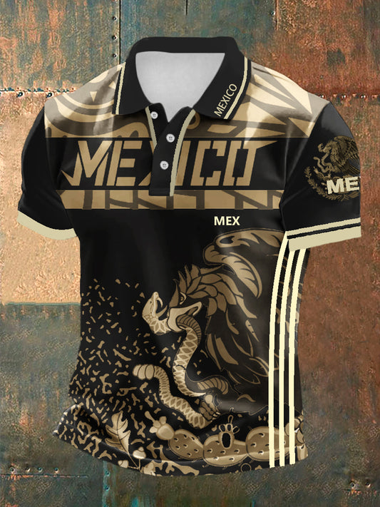 Hombres cultura mexicana Azteca diseño manga corta Polo deportes camisa casual