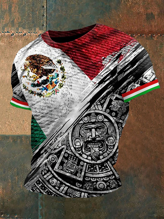 Camiseta casual mexicana retro de la impresión azteca de los hombres