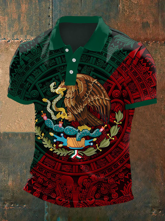 Polo ocasional mexicano retro de la impresión azteca de los hombres