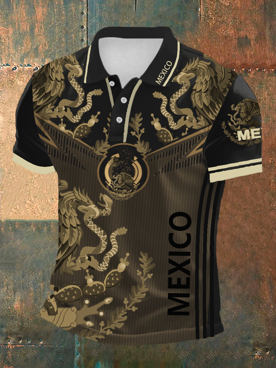 Hombres cultura mexicana Azteca diseño manga corta Polo deportes camisa casual