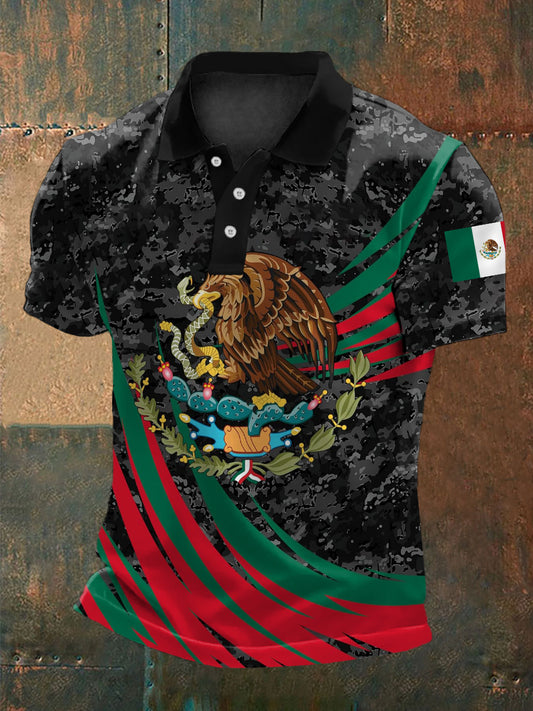 Polo ocasional mexicano retro de la impresión azteca de los hombres