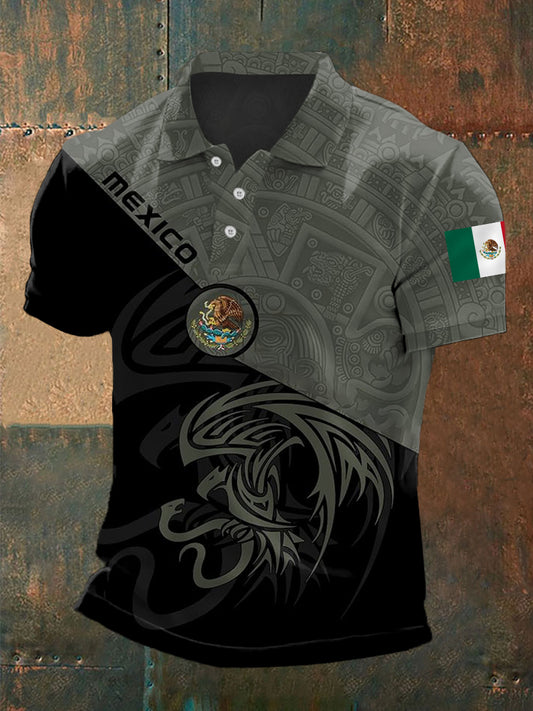 Camiseta casual mexicana retro de la impresión azteca de los hombres