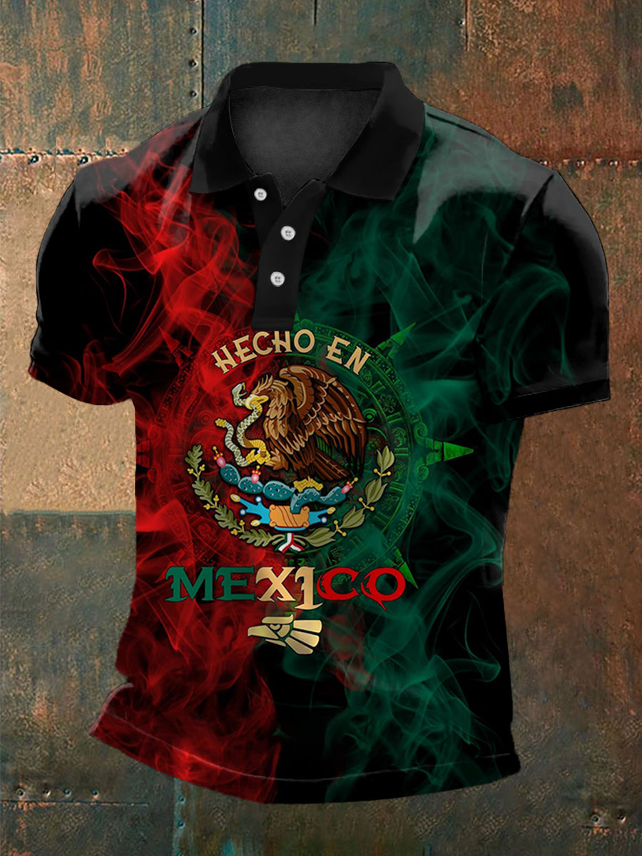 Polo ocasional mexicano retro de la impresión azteca de los hombres