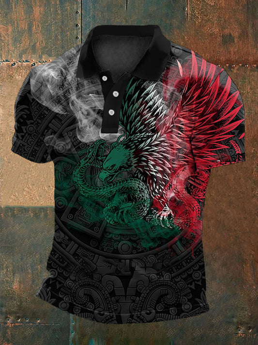 Polo ocasional mexicano retro de la impresión azteca de los hombres