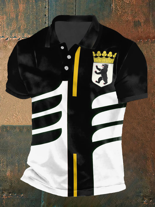 Camiseta de manga corta con cuello estampado Bear Dancing para hombre