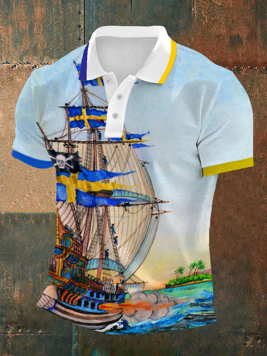 Polo impreso estilo de Suecia Viking de los hombres