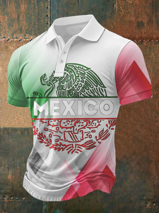 Camisa casual deportiva POLO de manga corta con diseño de cultura mexicana para hombre