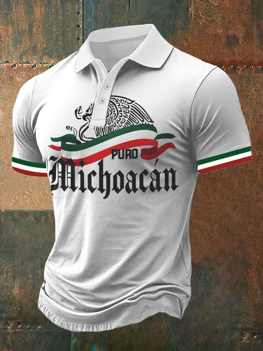 Camisa casual deportiva POLO de manga corta con diseño de cultura mexicana para hombre