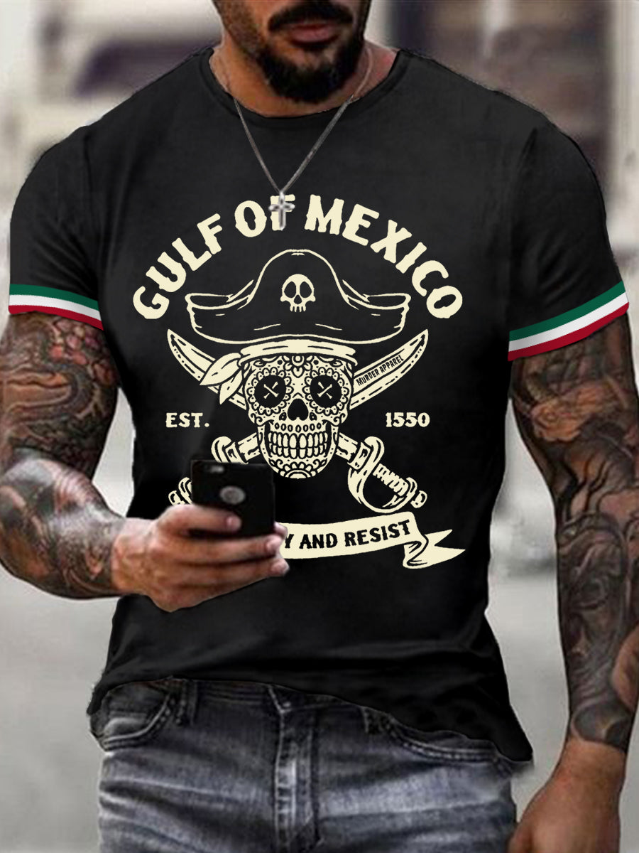 Los hombres retro pirata Golfo de México estancia salado y resistir imprimir camiseta casual