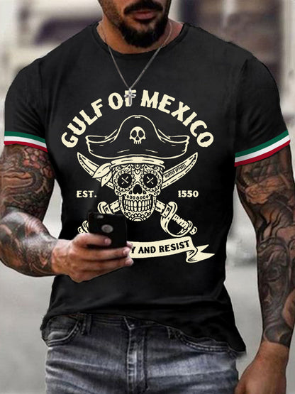 Los hombres retro pirata Golfo de México estancia salado y resistir imprimir camiseta casual
