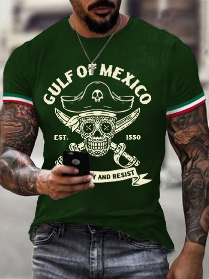 Los hombres retro pirata Golfo de México estancia salado y resistir imprimir camiseta casual