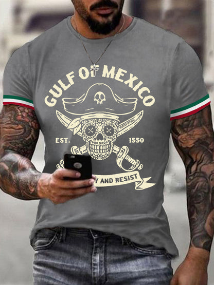 Los hombres retro pirata Golfo de México estancia salado y resistir imprimir camiseta casual