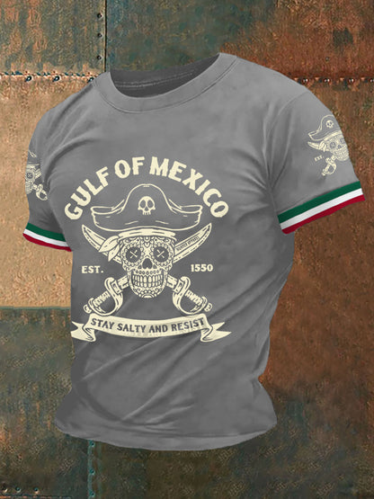Los hombres retro pirata Golfo de México estancia salado y resistir México imprimir camiseta casual