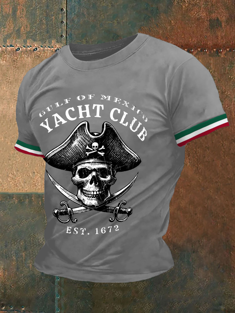 Hombres Retro Pirata Histórico Golfo de México Yacht Club Imprimir Casual Tee