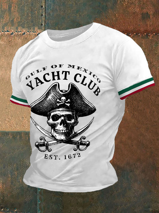 Hombres Retro Pirata Histórico Golfo de México Yacht Club Imprimir Casual Tee