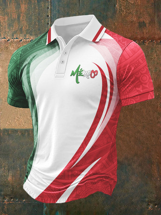 Camisa casual deportiva POLO de manga corta con diseño de cultura mexicana para hombre