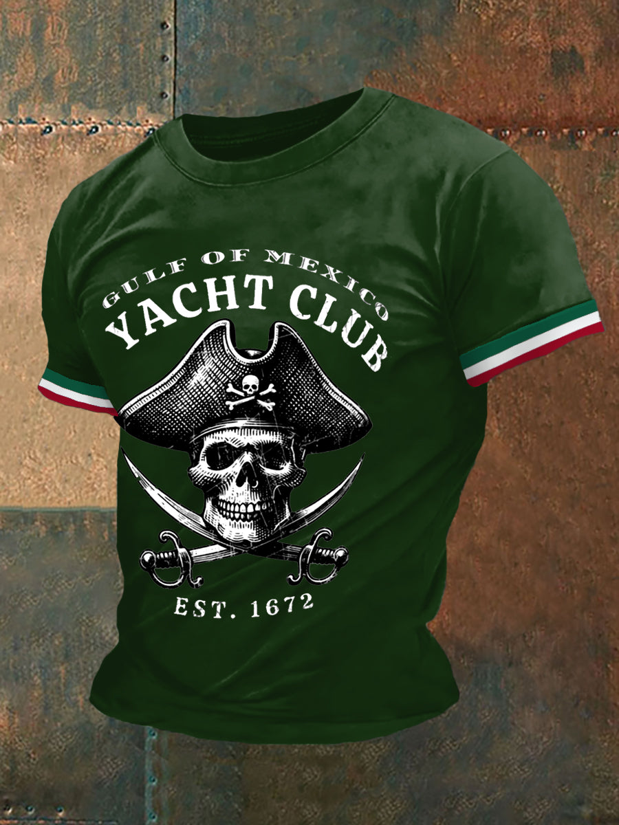 Hombres Retro Pirata Histórico Golfo de México Yacht Club Imprimir Casual Tee